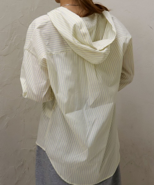 SpRay（スプレイ）の「ストライプフードシャツ（シャツ/ブラウス・レディース・イエロー/ネイビー/ピンク/サックスブルー・FREE）」の17枚目の写真