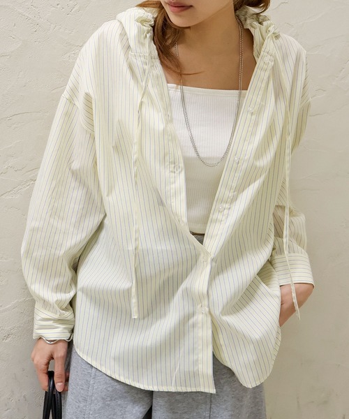 SpRay（スプレイ）の「ストライプフードシャツ（シャツ/ブラウス・レディース・イエロー/ネイビー/ピンク/サックスブルー・FREE）」の20枚目の写真