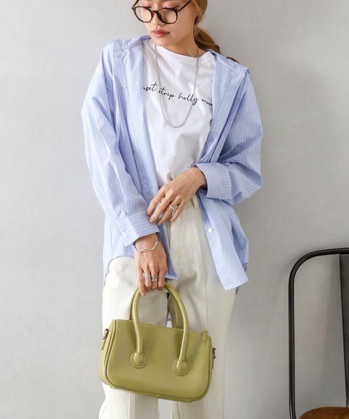 SpRay（スプレイ）の「ストライプフードシャツ（シャツ/ブラウス・レディース・イエロー/ネイビー/ピンク/サックスブルー・FREE）」の7枚目の写真