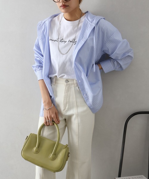 SpRay（スプレイ）の「ストライプフードシャツ（シャツ/ブラウス・レディース・イエロー/ネイビー/ピンク/サックスブルー・FREE）」の9枚目の写真