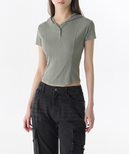 Womens Rib Slim Furd Parka T‑shirt [Carky Grey] — женская парка‑футболка в сером