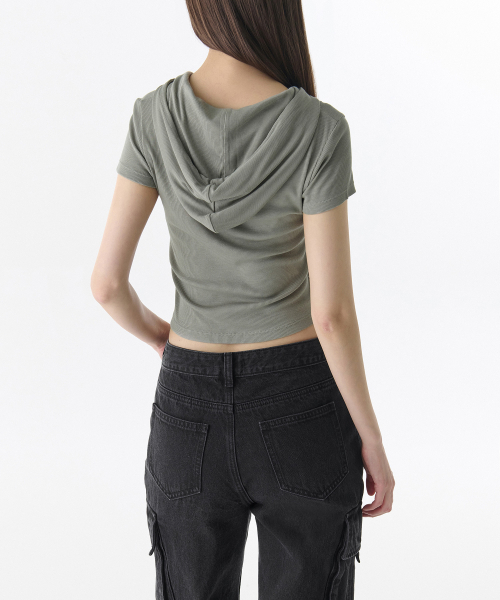 MUSINSA STANDARD WOMAN（ムシンサスタンダードウーマン）の「ウィメンズリブスリムフードパーカーTシャツ[カーキグレー]（パーカー・レディース・その他・SMALL/MEDIUM/X-SMALL/LARGE）」の2枚目の写真