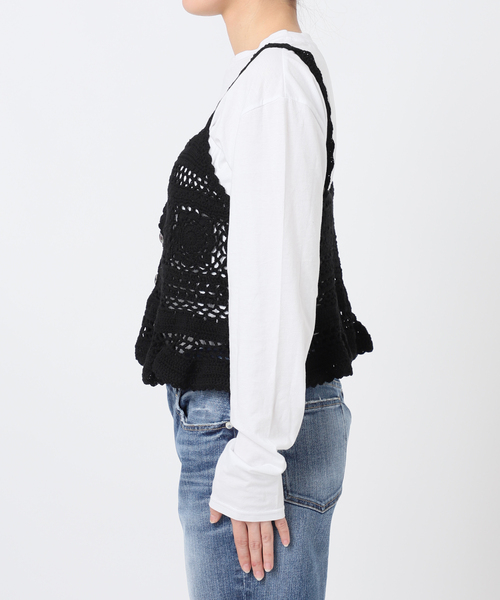 Spick & Span（スピックアンドスパン）の「コットンカギ針 ニットキャミソール（キャミソール・レディース・ブラック/ホワイト・FREE）」の8枚目の写真