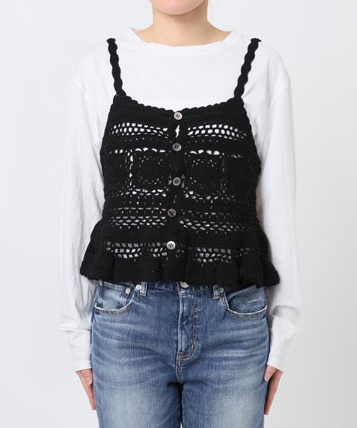 Spick & Span（スピックアンドスパン）の「コットンカギ針 ニットキャミソール（キャミソール・レディース・ブラック/ホワイト・FREE）」の13枚目の写真