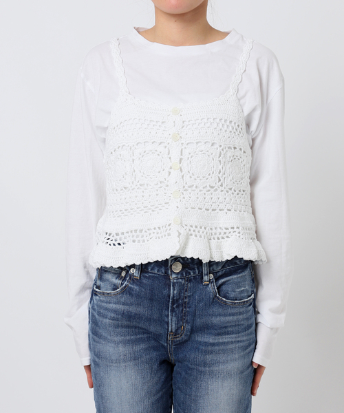 Spick & Span（スピックアンドスパン）の「コットンカギ針 ニットキャミソール（キャミソール・レディース・ブラック/ホワイト・FREE）」の16枚目の写真