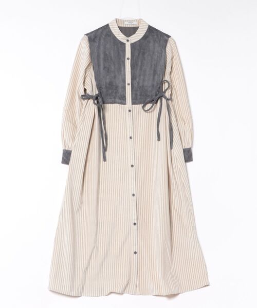 SWITCH BY ARCH(スイッチバイアーチ)の「★SWITCH by ARCH★ Side Ribbon Stripe Shirts Onepiece(ワンピース・レディース・ホワイト系その他/ベージュ系その他/ブラウン/ネイビー系・FREE)」の2枚目の写真