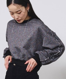 LAME RUFFLE SLEEVE SWEAT