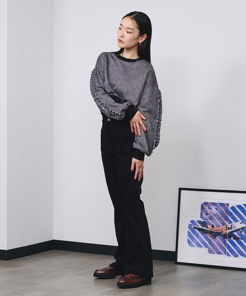 ROSE BUD(ローズバッド)の「LAME RUFFLE SLEEVE SWEAT(スウェット・レディース・ブラック/グレー・ONE SIZE)」の7枚目の写真