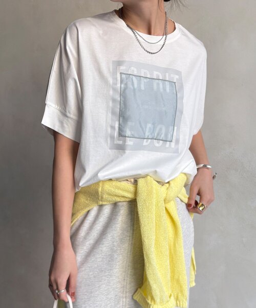 DouDou（ドゥドゥ）の「【WEB限定】オーガンジーロゴTEE（Tシャツ/カットソー・レディース・チャコールグレー/オフホワイト/ブラック・FREE）」の2枚目の写真