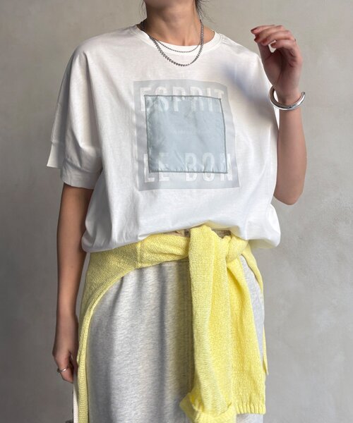 DouDou（ドゥドゥ）の「【WEB限定】オーガンジーロゴTEE（Tシャツ/カットソー・レディース・チャコールグレー/オフホワイト/ブラック・FREE）」の9枚目の写真