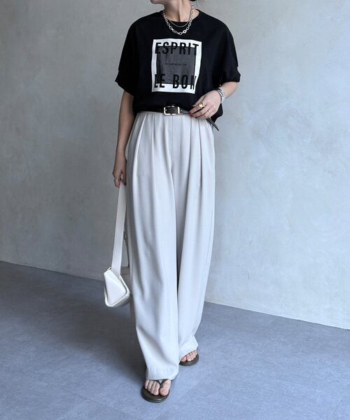 DouDou（ドゥドゥ）の「【WEB限定】オーガンジーロゴTEE（Tシャツ/カットソー・レディース・チャコールグレー/オフホワイト/ブラック・FREE）」の14枚目の写真