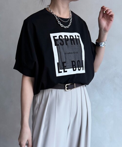 DouDou（ドゥドゥ）の「【WEB限定】オーガンジーロゴTEE（Tシャツ/カットソー・レディース・チャコールグレー/オフホワイト/ブラック・FREE）」の19枚目の写真