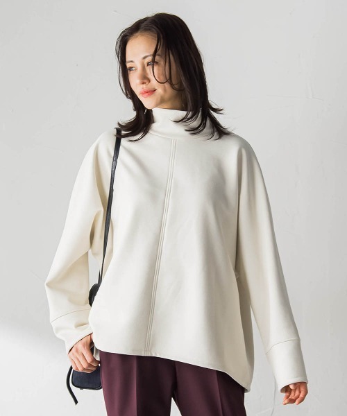 LAUTREAMONT(ロートレアモン)の「【WEB限定】裏毛布スタンドネックプルオーバー≪毛玉防止・ストレッチ≫(Tシャツ/カットソー・レディース・ネイビー/ブラック/オフホワイト・9号/11号)」の3枚目の写真