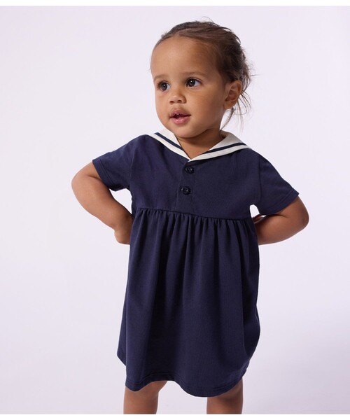 PETIT BATEAU(プチバトー)の「セーラーカラ-ワンピース(ワンピース・キッズ・ネイビー・18MONTH/24MONTH/36MONTH/12MONTH)」の1枚目の写真