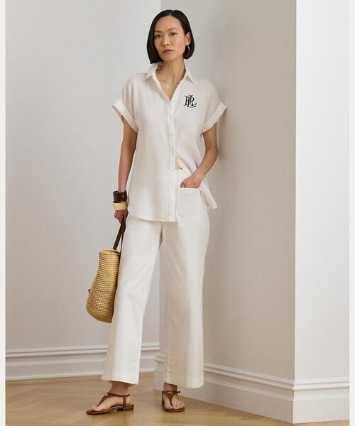 LAUREN RALPH LAUREN(ローレン ラルフ ローレン)の「ストレッチ チノ ワイドレッグ クロップド パンツ(チノパンツ・レディース・ホワイト・2/6/4/0/00)」の1枚目の写真