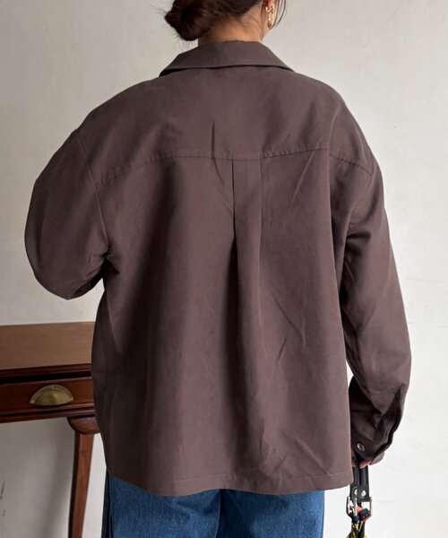 Chez toi(シェトワ)の「ショート丈シャツジャケット(テーラードジャケット・レディース・グリーン/ブラウン/ベージュ・FREE)」の7枚目の写真