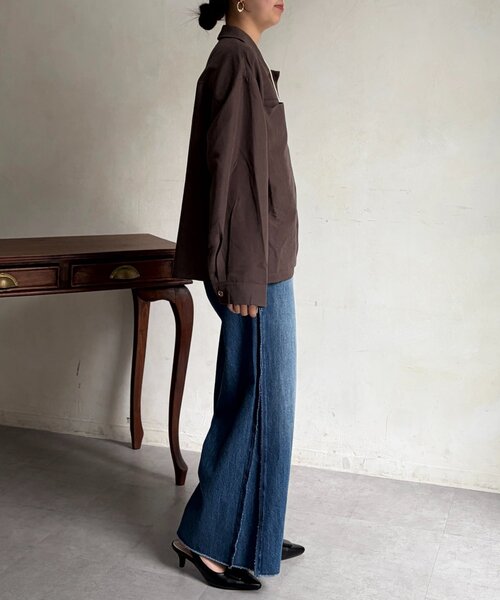 Chez toi(シェトワ)の「ショート丈シャツジャケット(テーラードジャケット・レディース・グリーン/ブラウン/ベージュ・FREE)」の10枚目の写真