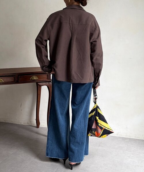 Chez toi(シェトワ)の「ショート丈シャツジャケット(テーラードジャケット・レディース・グリーン/ブラウン/ベージュ・FREE)」の11枚目の写真