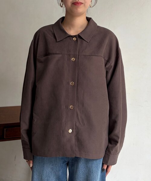 Chez toi(シェトワ)の「ショート丈シャツジャケット(テーラードジャケット・レディース・グリーン/ブラウン/ベージュ・FREE)」の12枚目の写真