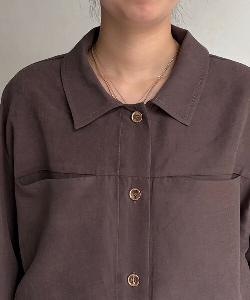 Chez toi(シェトワ)の「ショート丈シャツジャケット(テーラードジャケット・レディース・グリーン/ブラウン/ベージュ・FREE)」の14枚目の写真