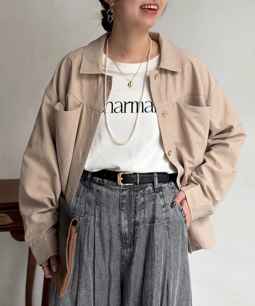 Chez toi(シェトワ)の「ショート丈シャツジャケット(テーラードジャケット・レディース・グリーン/ブラウン/ベージュ・FREE)」の17枚目の写真