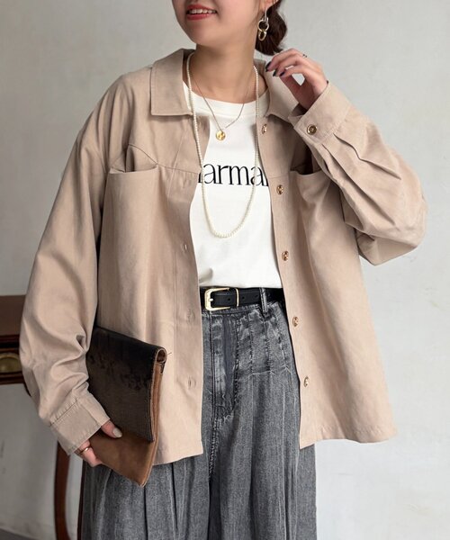 Chez toi(シェトワ)の「ショート丈シャツジャケット(テーラードジャケット・レディース・グリーン/ブラウン/ベージュ・FREE)」の18枚目の写真