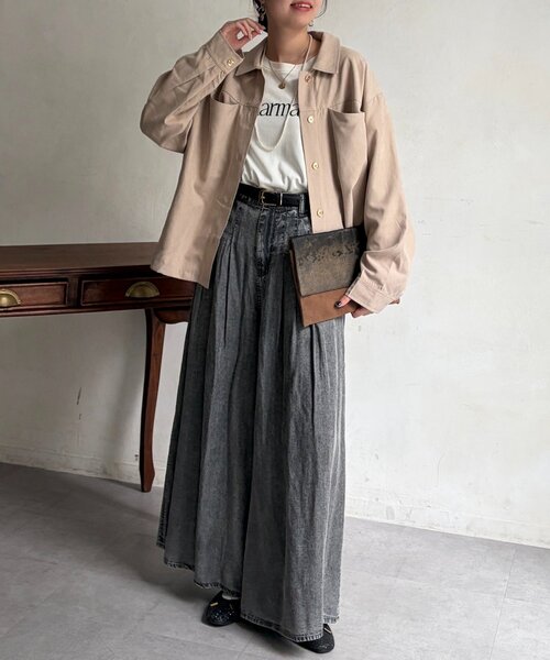 Chez toi(シェトワ)の「ショート丈シャツジャケット(テーラードジャケット・レディース・グリーン/ブラウン/ベージュ・FREE)」の22枚目の写真