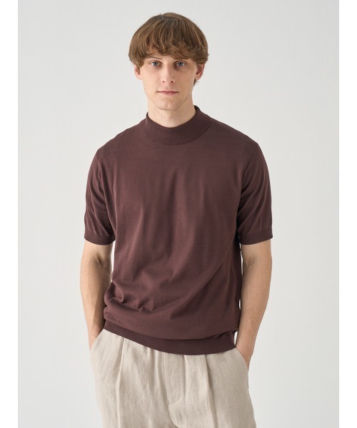 JOHN SMEDLEY(ジョンスメドレー)の「モックネック半袖コットンニットTシャツ(ニット/セーター・メンズ・ブラウン系その他2・S/L/M)」の3枚目の写真