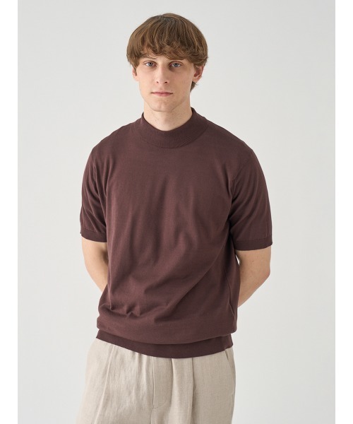 JOHN SMEDLEY(ジョンスメドレー)の「モックネック半袖コットンニットTシャツ(ニット/セーター・メンズ・ブラウン系その他2・S/L/M)」の4枚目の写真