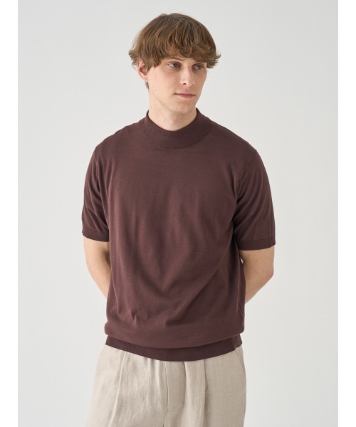 JOHN SMEDLEY(ジョンスメドレー)の「モックネック半袖コットンニットTシャツ(ニット/セーター・メンズ・ブラウン系その他2・S/L/M)」の5枚目の写真