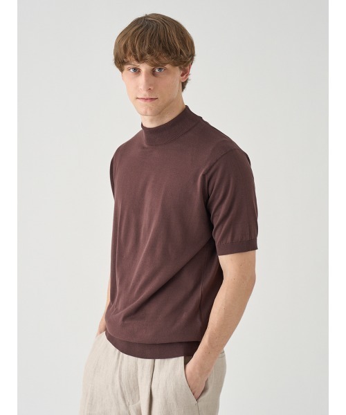 JOHN SMEDLEY(ジョンスメドレー)の「モックネック半袖コットンニットTシャツ(ニット/セーター・メンズ・ブラウン系その他2・S/L/M)」の6枚目の写真