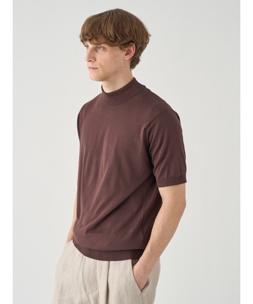 JOHN SMEDLEY(ジョンスメドレー)の「モックネック半袖コットンニットTシャツ(ニット/セーター・メンズ・ブラウン系その他2・S/L/M)」の7枚目の写真