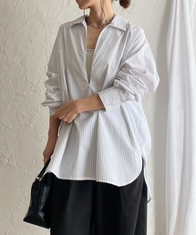 深Vネック長袖オーバーサイズ スキッパーシャツブラウス