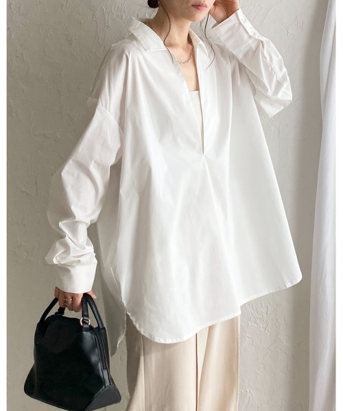 She's Closet(シーズクローゼット)の「深Vネック長袖オーバーサイズ スキッパーシャツブラウス(シャツ/ブラウス・レディース・ホワイト/ストライプ/ブラック/ブルー・FREE)」の11枚目の写真