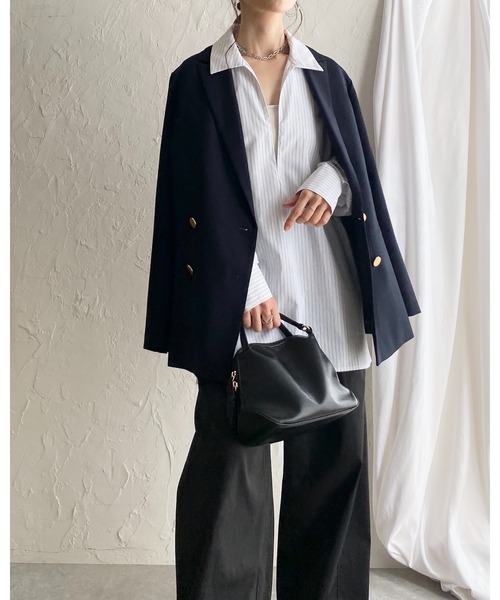She's Closet(シーズクローゼット)の「深Vネック長袖オーバーサイズ スキッパーシャツブラウス(シャツ/ブラウス・レディース・ホワイト/ストライプ/ブラック/ブルー・FREE)」の17枚目の写真