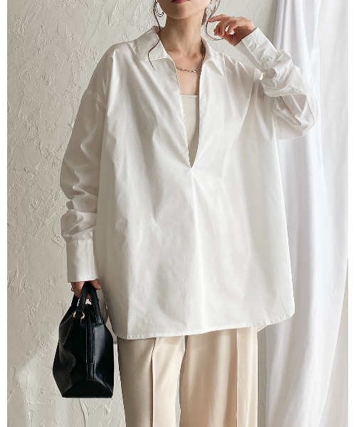 She's Closet(シーズクローゼット)の「深Vネック長袖オーバーサイズ スキッパーシャツブラウス(シャツ/ブラウス・レディース・ホワイト/ストライプ/ブラック/ブルー・FREE)」の21枚目の写真