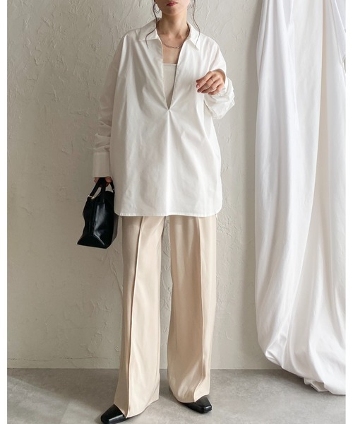 She's Closet(シーズクローゼット)の「深Vネック長袖オーバーサイズ スキッパーシャツブラウス(シャツ/ブラウス・レディース・ホワイト/ストライプ/ブラック/ブルー・FREE)」の22枚目の写真