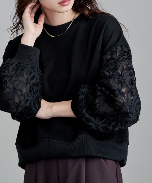 etoll.（エトル）の「フラワーチュール袖ドッキングPO（スウェット・レディース・ブラック/オフホワイト・M）」の20枚目の写真