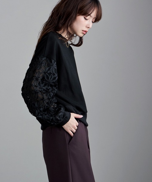 etoll.（エトル）の「フラワーチュール袖ドッキングPO（スウェット・レディース・ブラック/オフホワイト・M）」の19枚目の写真