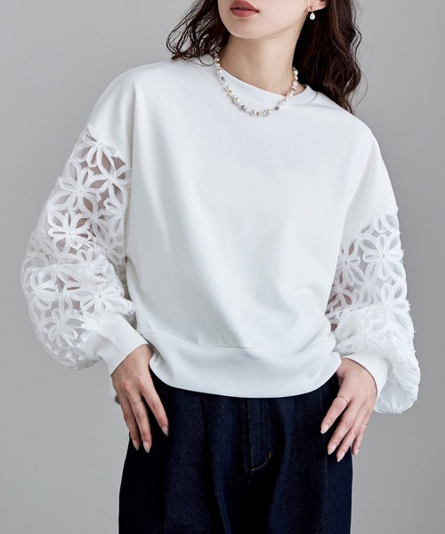 etoll.（エトル）の「フラワーチュール袖ドッキングPO（スウェット・レディース・ブラック/オフホワイト・M）」の11枚目の写真