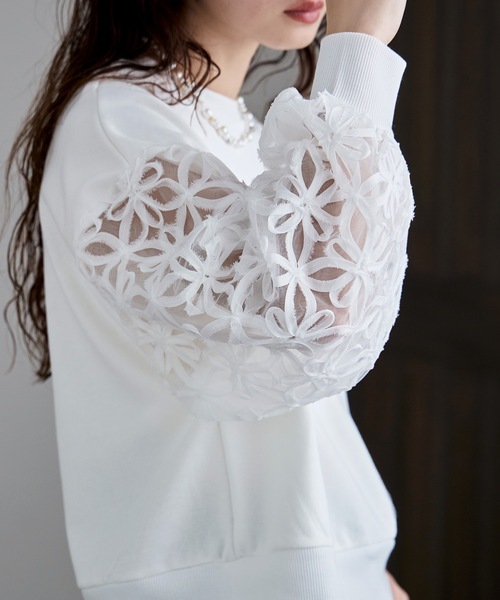 etoll.（エトル）の「フラワーチュール袖ドッキングPO（スウェット・レディース・ブラック/オフホワイト・M）」の10枚目の写真