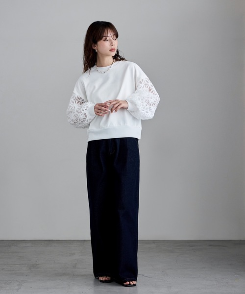 etoll.（エトル）の「フラワーチュール袖ドッキングPO（スウェット・レディース・ブラック/オフホワイト・M）」の9枚目の写真