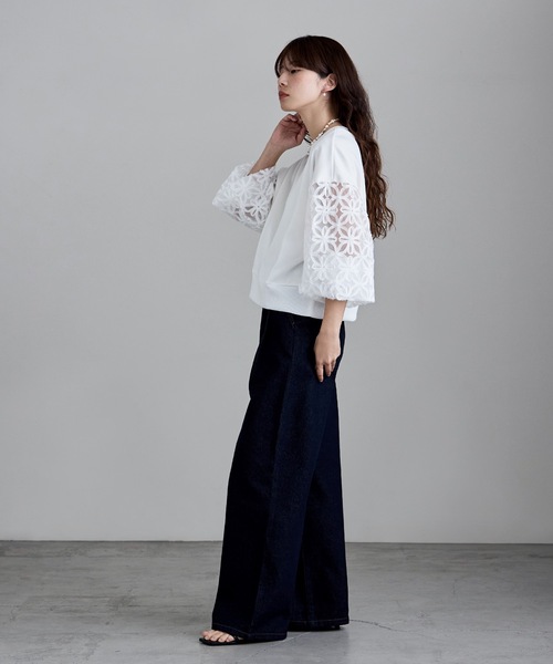 etoll.（エトル）の「フラワーチュール袖ドッキングPO（スウェット・レディース・ブラック/オフホワイト・M）」の8枚目の写真