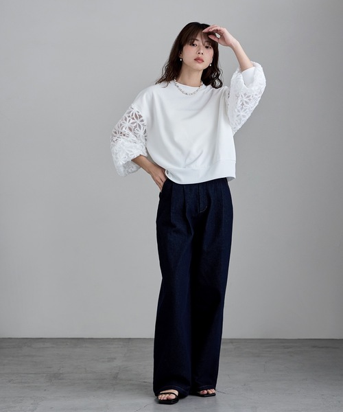 etoll.（エトル）の「フラワーチュール袖ドッキングPO（スウェット・レディース・ブラック/オフホワイト・M）」の7枚目の写真