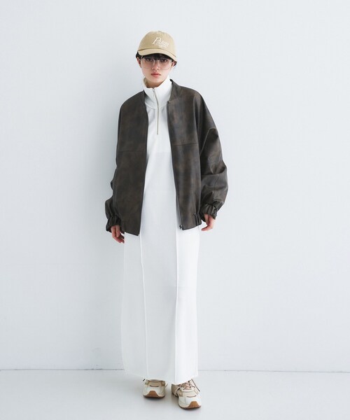 CODE A（コードエー）の「high neck jersey dress（ワンピース・レディース・ベージュ/チャコールグレー/ホワイト・00）」の10枚目の写真