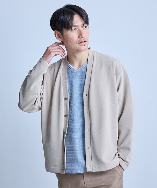 UNION STATION（ユニオンステーション）の「【WEB限定】ストレッチリップルカーディガン＜ストレッチ・マシンウォッシャブル＞（カーディガン/ボレロ・メンズ・グレイッシュベージュ/ライトグレー/オフホワイト/ブラック/ライトブルー・L/M）」の4枚目の写真