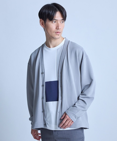 UNION STATION（ユニオンステーション）の「【WEB限定】ストレッチリップルカーディガン＜ストレッチ・マシンウォッシャブル＞（カーディガン/ボレロ・メンズ・グレイッシュベージュ/ライトグレー/オフホワイト/ブラック/ライトブルー・L/M）」の3枚目の写真