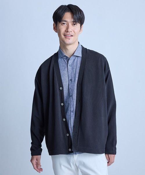 UNION STATION（ユニオンステーション）の「【WEB限定】ストレッチリップルカーディガン＜ストレッチ・マシンウォッシャブル＞（カーディガン/ボレロ・メンズ・グレイッシュベージュ/ライトグレー/オフホワイト/ブラック/ライトブルー・L/M）」の2枚目の写真