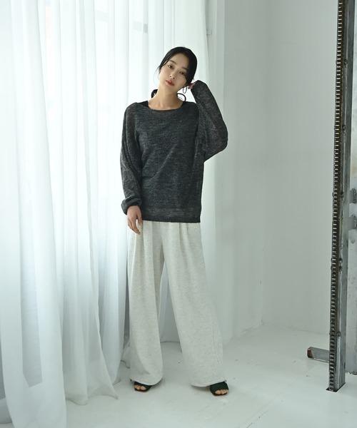 STYLE DELI(スタイルデリ)の「【BLK001】透かしモヘアプチボートネックプルオーバー(ニット/セーター・レディース・イエロー/チャコール/アイボリー・FREE)」の5枚目の写真