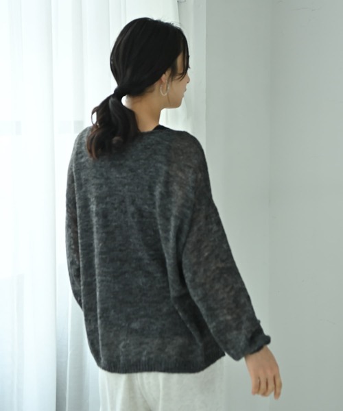 STYLE DELI(スタイルデリ)の「【BLK001】透かしモヘアプチボートネックプルオーバー(ニット/セーター・レディース・イエロー/チャコール/アイボリー・FREE)」の7枚目の写真